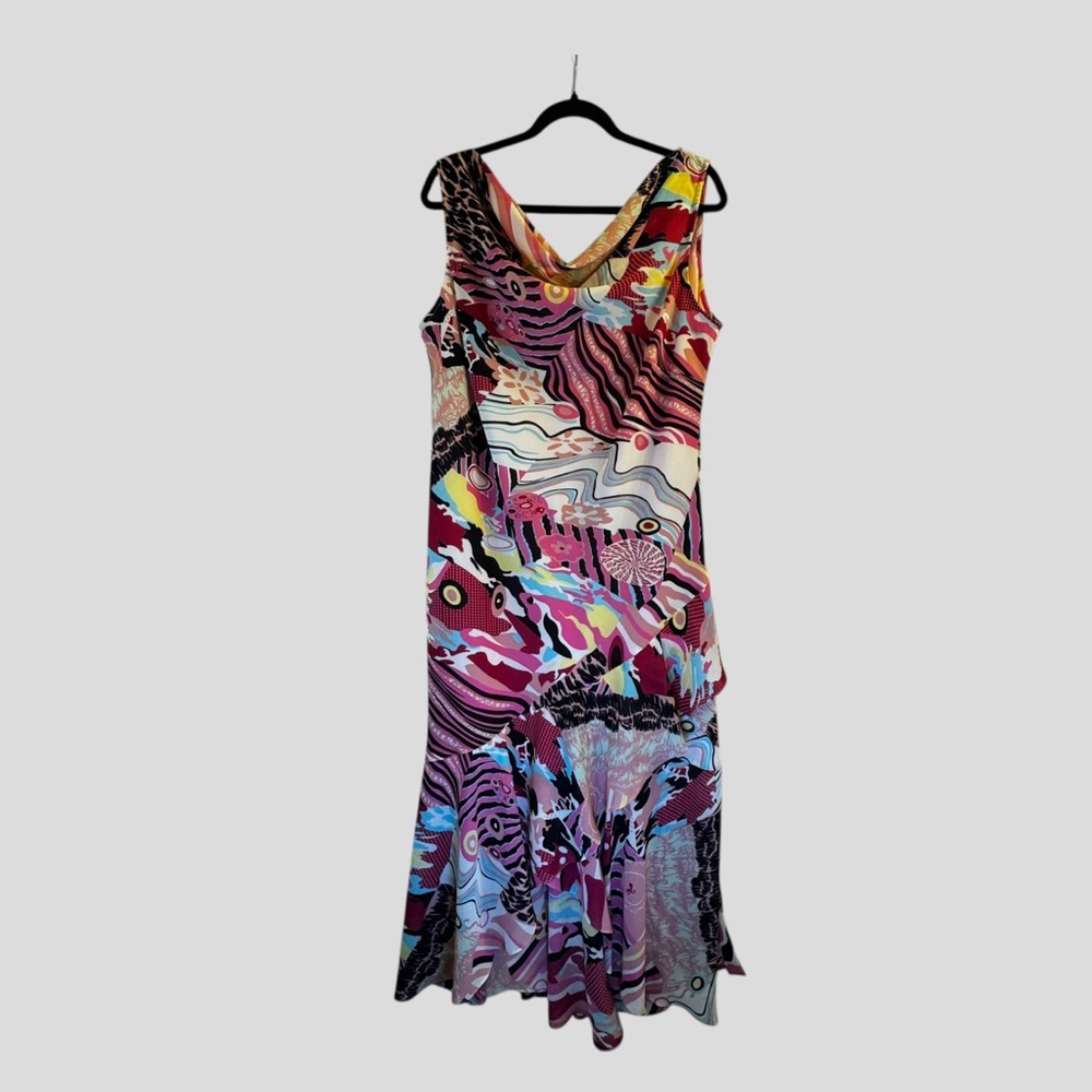 Colorful Abstract Print Sleeveless Midi Dress Size 18